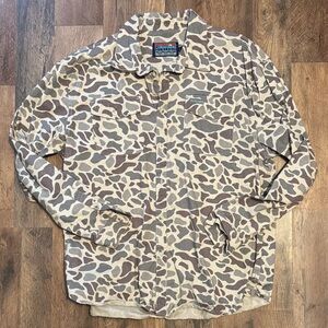 Burlebo Men's Tan and Brown Camo Patterned Shirt Long Sleeve